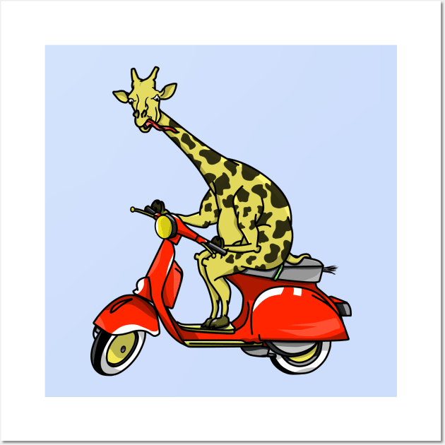 Giraffe Riding A Motor Scooter Wall Art by mailboxdisco